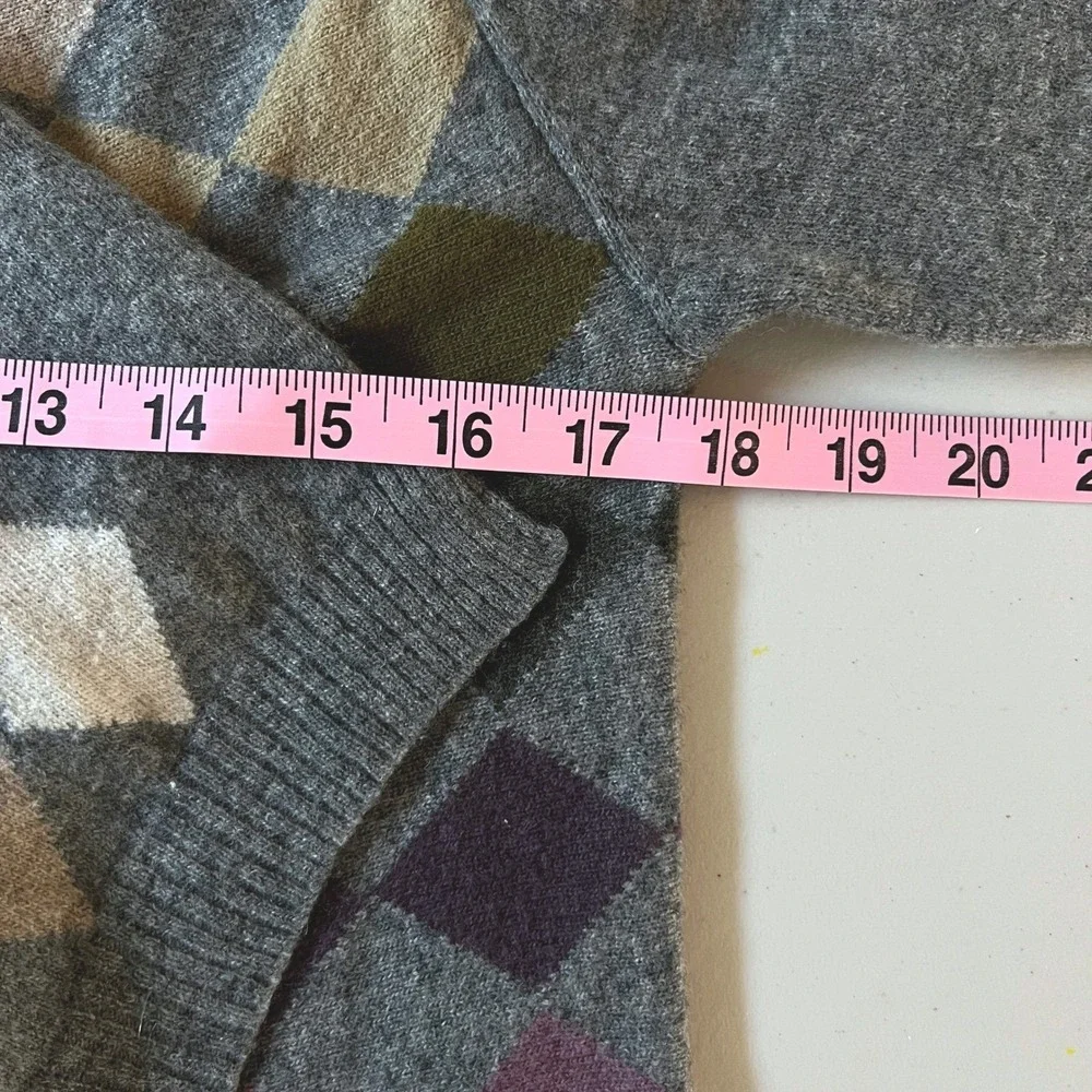 Stile Benetton Wool Blend Grey Argyle Diamond Academia Preppy Cardigan Sweater S - Picture 7 of 9